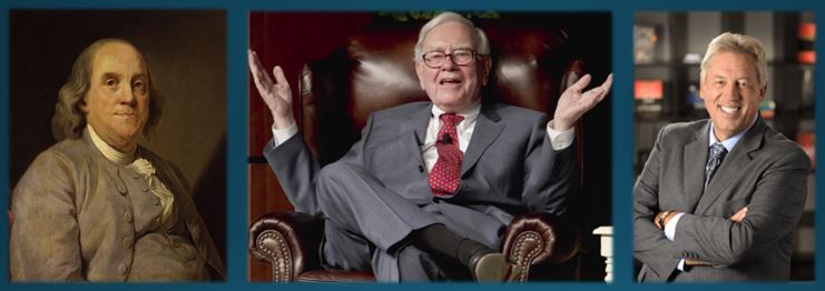 pictures of ben franklin, warren buffet, and john maxwell