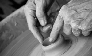 Pottery being fearfully and wonderfully made by it's creator