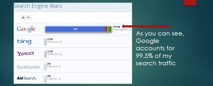 Chart showing how google is the biggest search engine in the world compared to others.